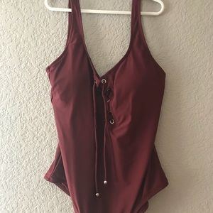 maroon one piece swimsuit